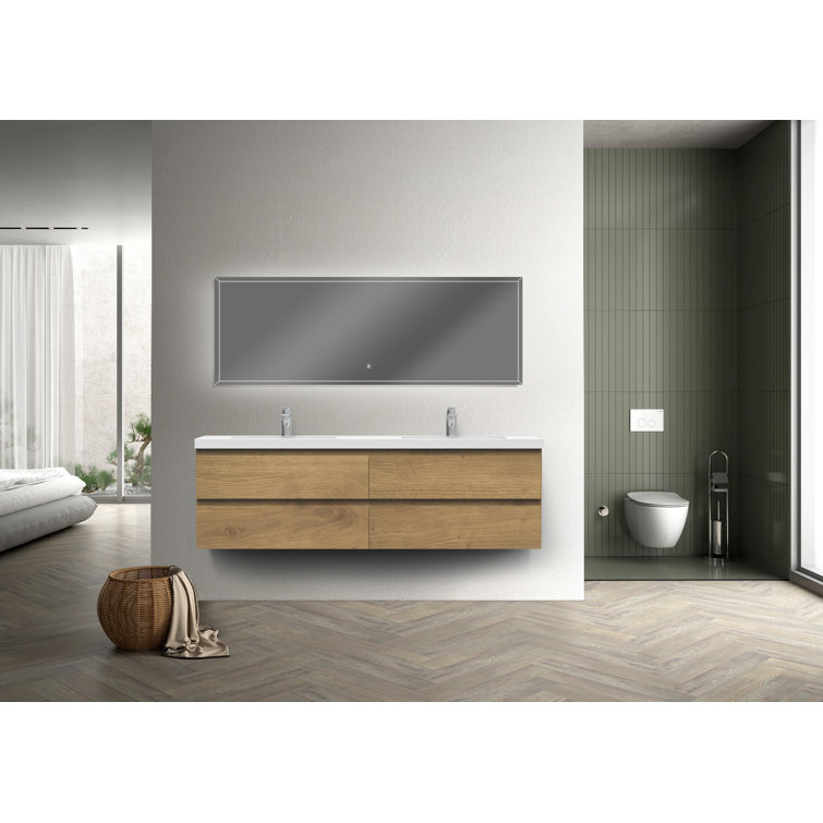 Angela 72 inch Fully Assembled Double Floating Bathroom Vanity with Solid Surface Sink