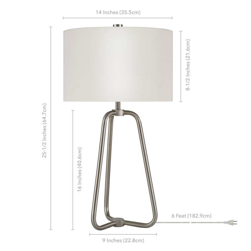 Gio 25.5" Tall Table Lamp with Fabric Shade in Brushed Nickel/White, Brushed Nickel