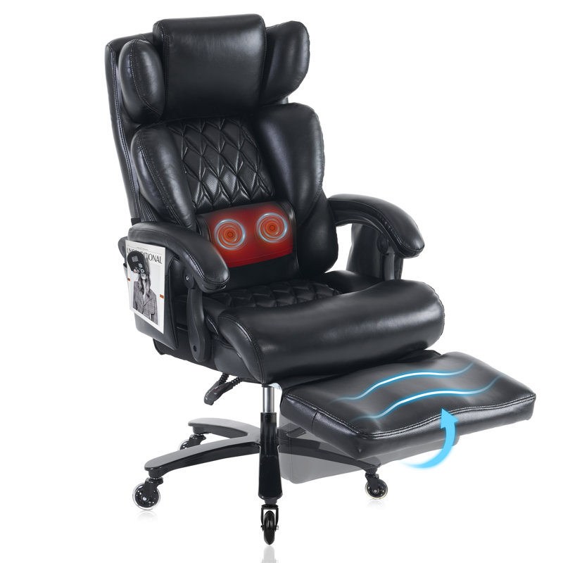 Big And Tall Ergonomic Office Chair With Footrest, Massage Cushion, Black