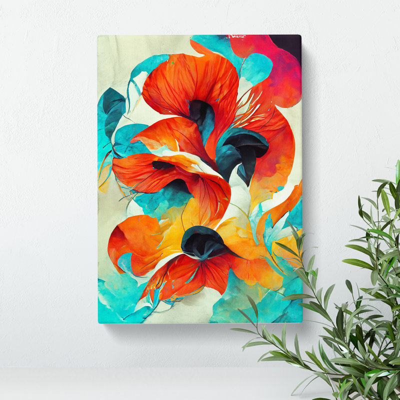 Flowing Abstract Flowers No.3 - Wrapped Canvas Print, 60cm H x 40cm W x 3cm D