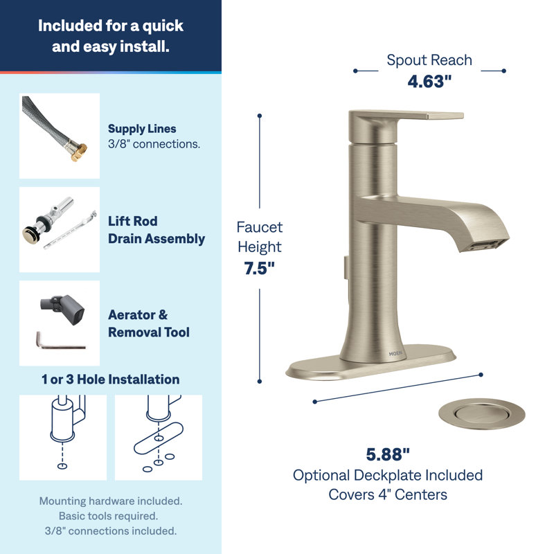 Brushed nickel one-handle high arc bathroom faucet, Brushed Nickel