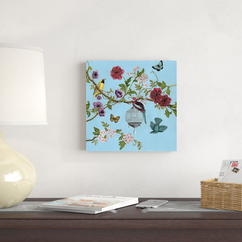 Chant d'oiseau chinoiserie II, H 12 po x l 12 po x P 1,25 po