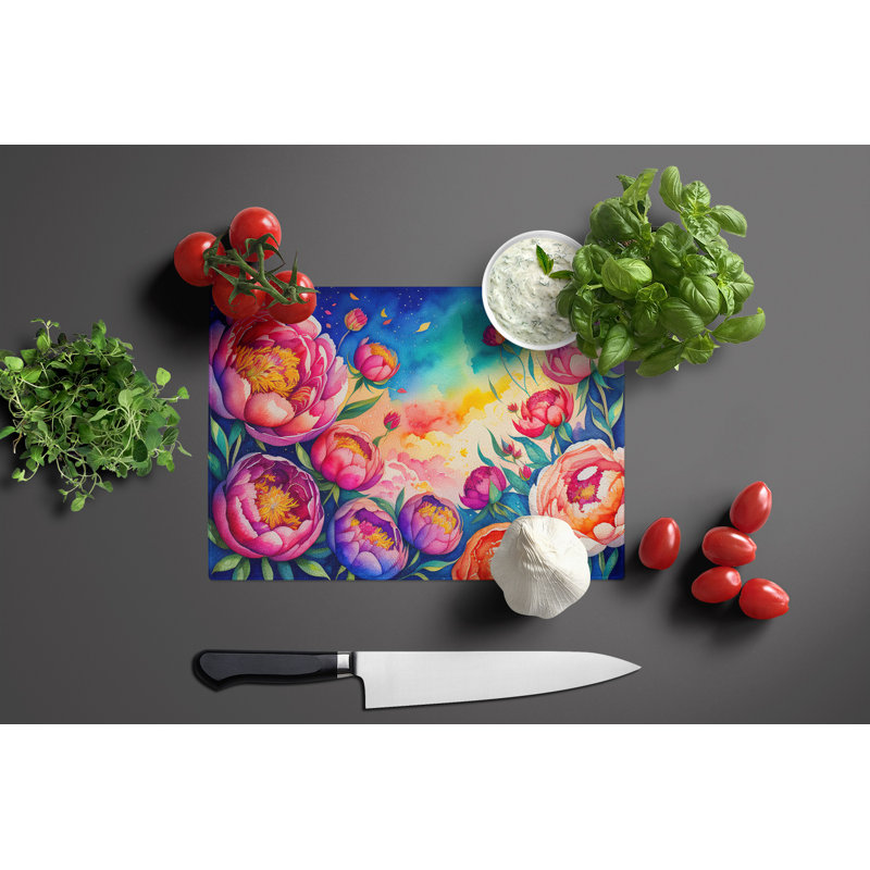 Peonies in Colour Glass Cutting Board Large