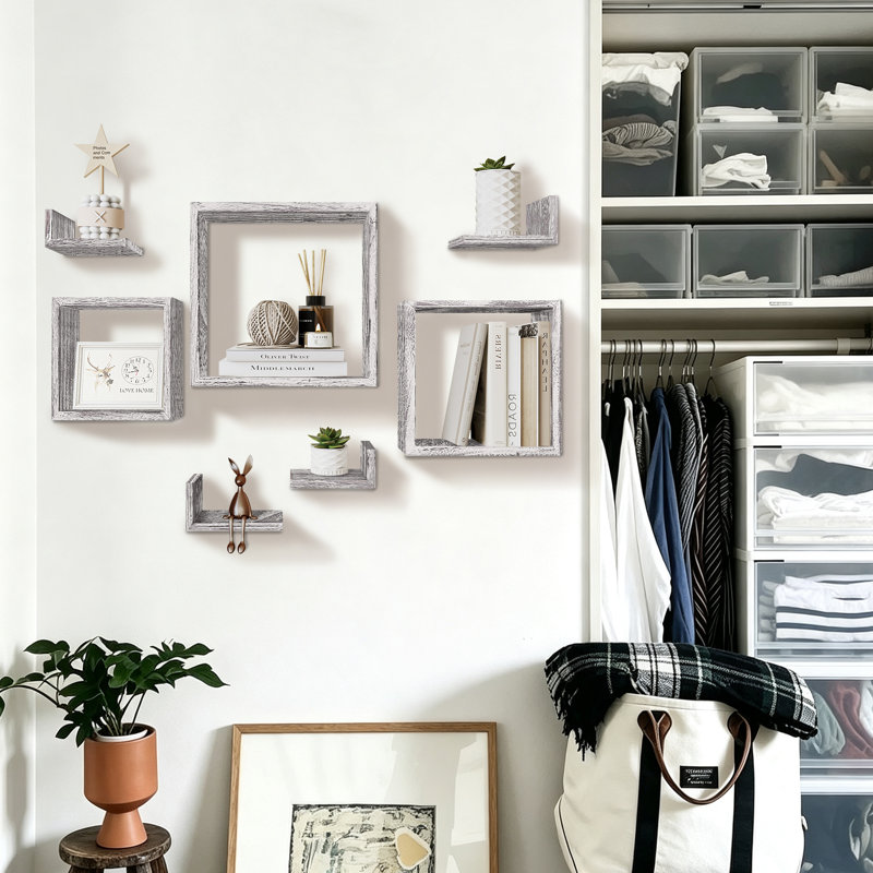 Wall-mounted Floating Wooden Shelves, White Wood
