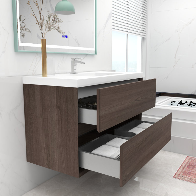 Ensemble de meuble-lavabo mural simple 42 po Monarski, Chêne rouge