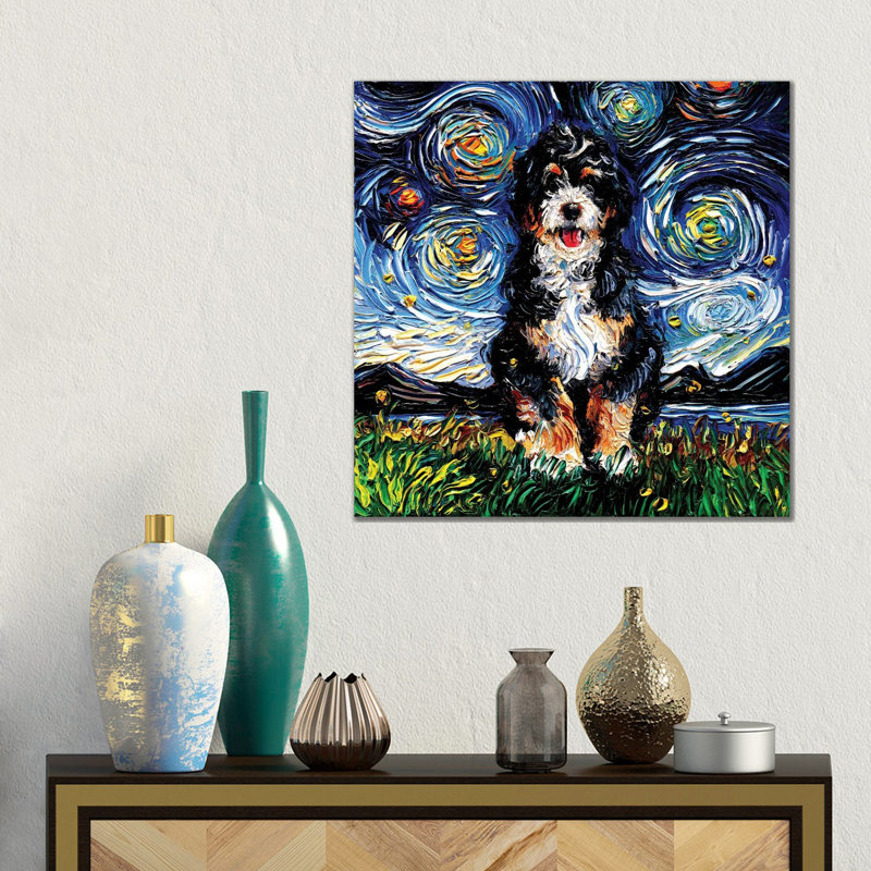 Bernedoodle Night- Gallery-Wrapped Canvas Giclée, 18" H x 18" W