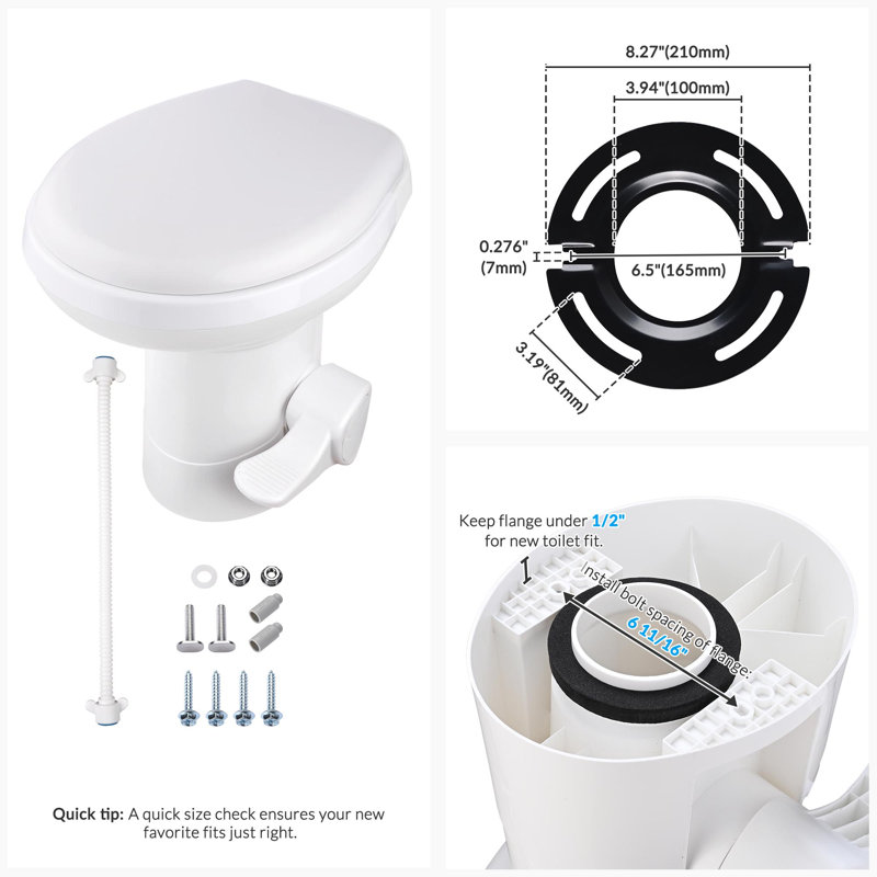 Yescom Gravity Flush Toilet RV Toilet Foot Pedal Flush HDPE 20" High Profile Motorhome Caravan Travel