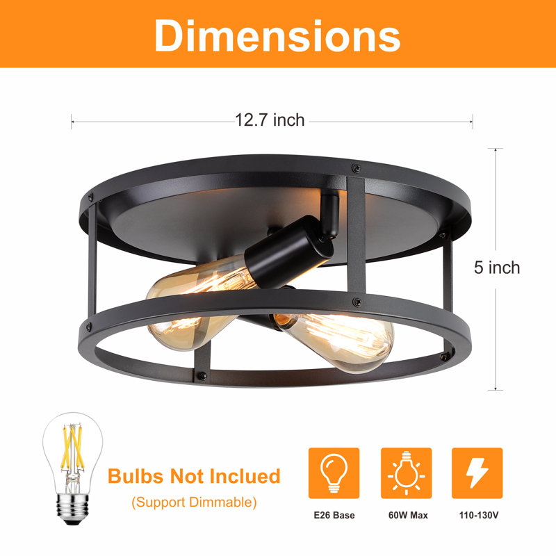 12.7 in. Farmhouse Black Flush Mount Ceiling Light Fixture with Turnable Light Cap (1-Pack), Individual