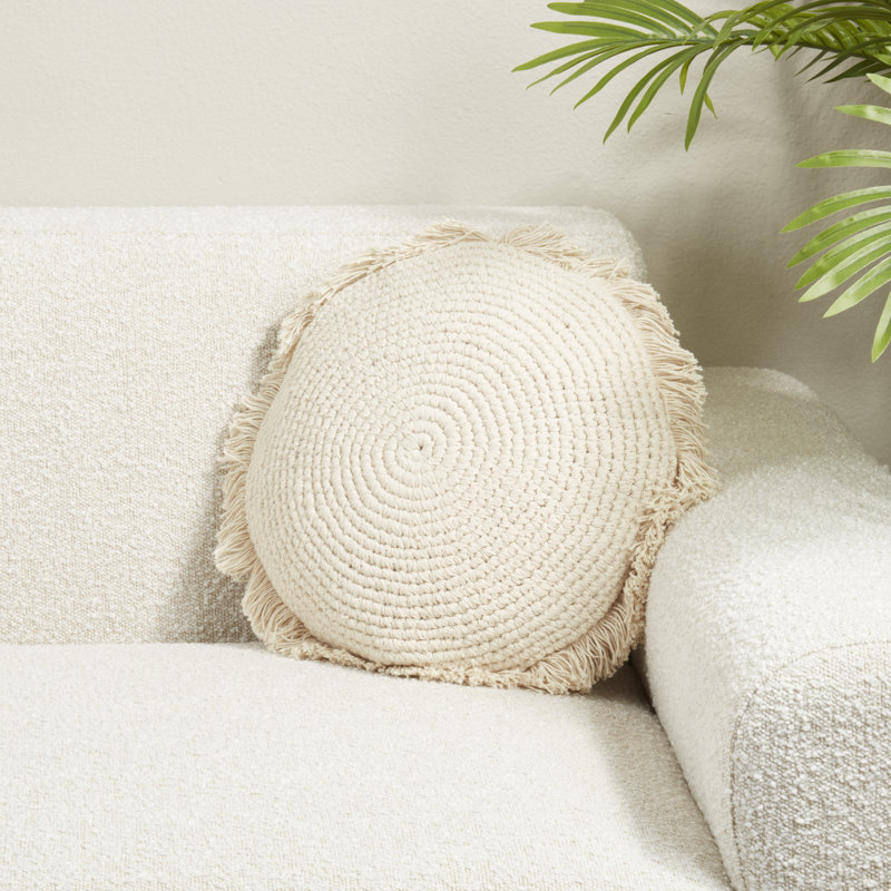 Round Fringe Poly Filled Throw Pillow