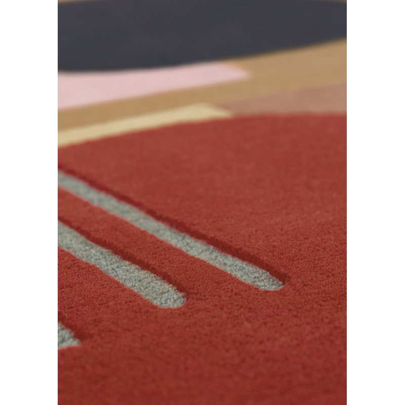 Artopia Hand Tufted Wool Abstract Area Rug in Navy/Brown/Red/Gray, Rectangle 5'7" x 7'10"