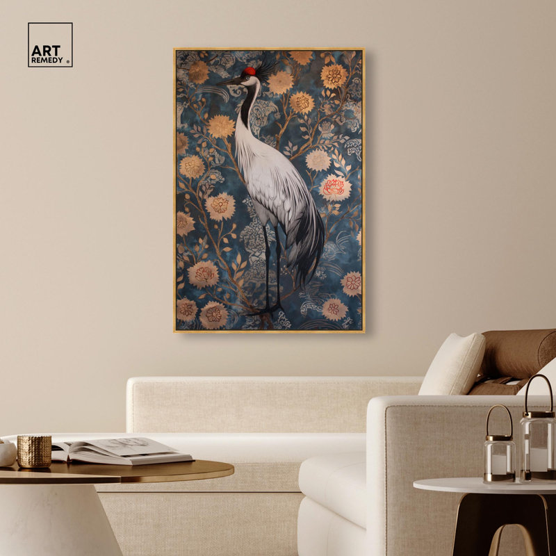 Oiseau botanique II , H 55 po x l 37 po, Cadre doré