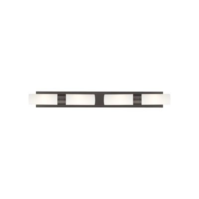 Éclairage pour meuble-lavabo 4 lumières 39 po Ballston - Maliyah - Laiton antique - Abat-jour blanc rayé