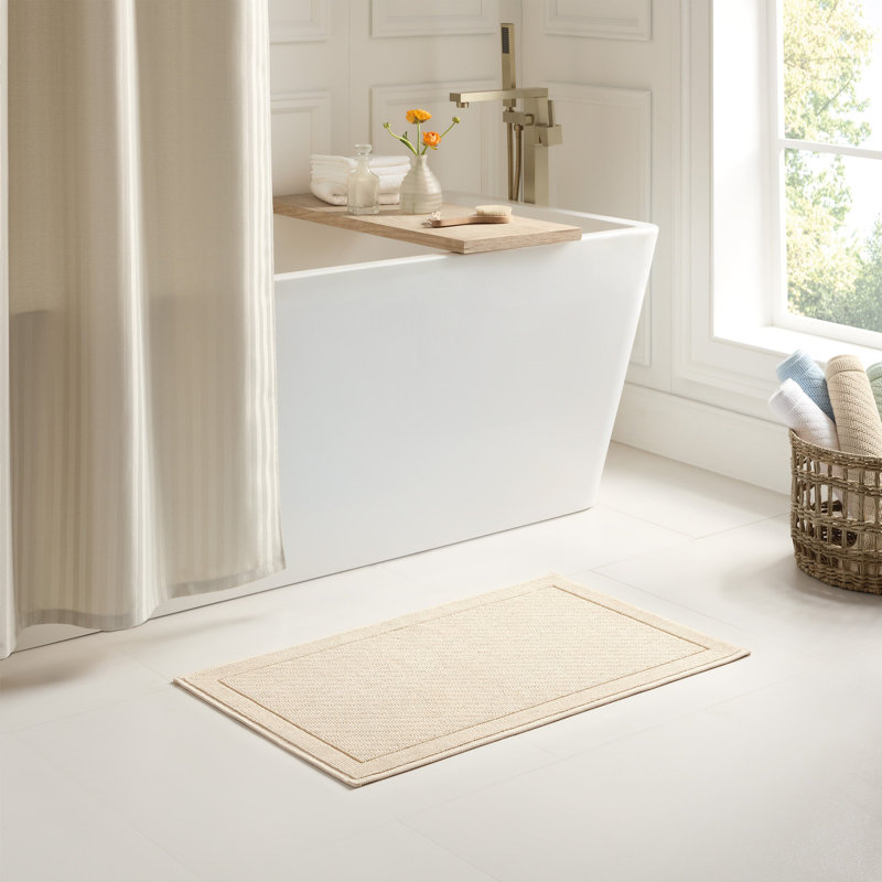 Host and Home Modern Double Weave Textured Cotton Bath Rug with Non Slip Backing, Single - 20" L x 32" W, Beige