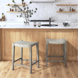 Marzel 24.25'' Rattan and Mahogany Counter Stool