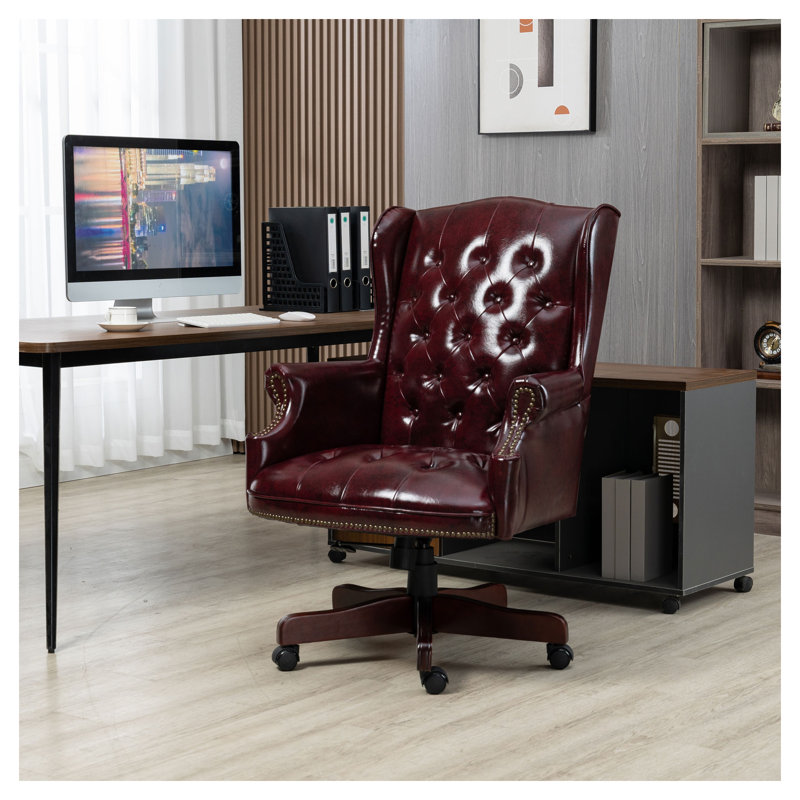 Fauteuil de direction ergonomique bourgogne à dossier haut avec siège rembourré épais, similicuir et roulettes coulissantes