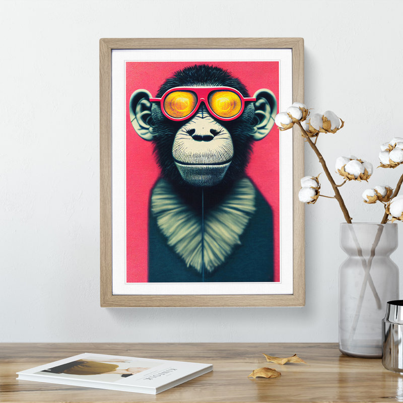 The Funky Monkey - Single Picture Frame Print, 34cm H x 25cm W x 2cm D, Oak Framed