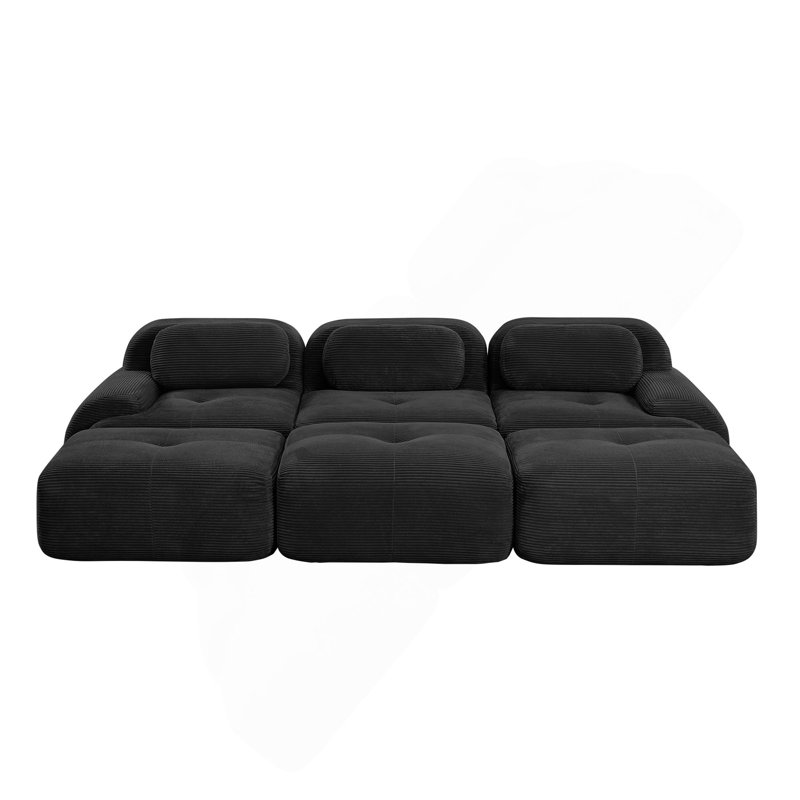 Canapé modulaire à trois places avec 3 repose-pieds en velours côtelé sans assemblage Animaux de compagnie à accoudoirs larges incurvés 32D
