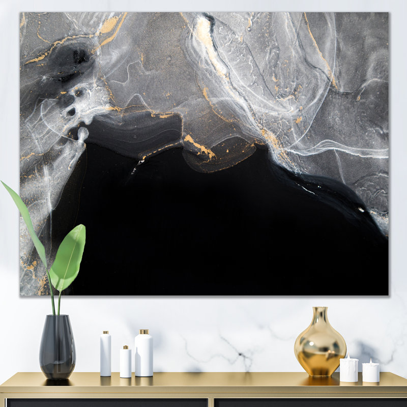 Marbre noir et gris Gloden, ondulations d'art II - œuvre d'art moderne sur toile, H 34 po x l 44 po x P 1,5 po, Toile tendue