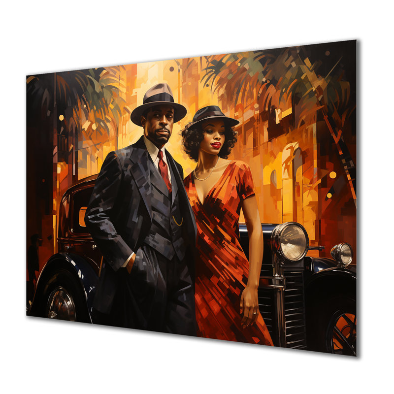 Noir et rouge Harlem Renaissance Jazz Couple II - Harlem Renaissance, art mural en métal, H 16 po x l 32 po x P 1 po