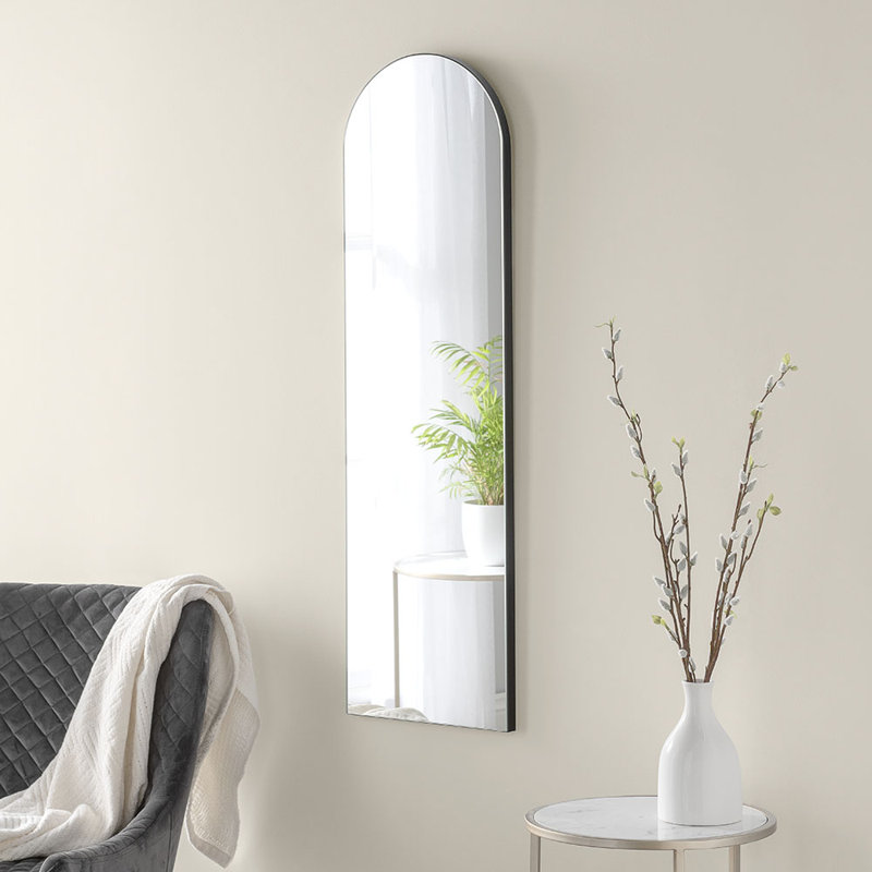 Fernville Arched Wood Framed Wall Mounted Mirror, Black