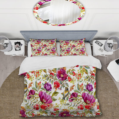 Purple And Red Flower Polyester Floral Duvet Cover