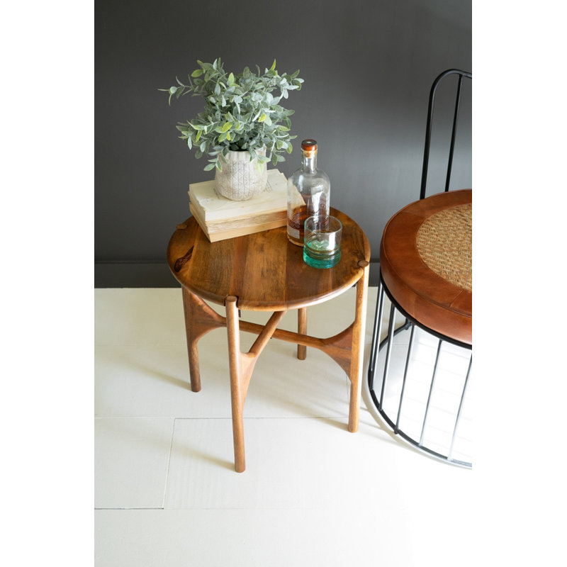  Table d'appoint ronde en bois de manguier - table d'appoint naturelle de 20 po de hauteur