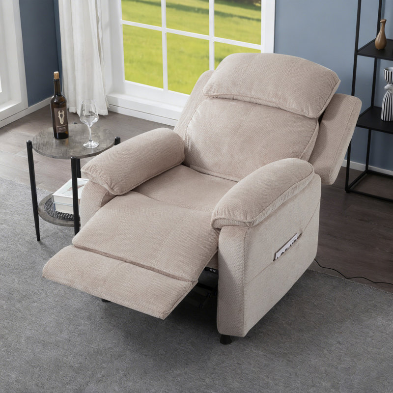 Fauteuil inclinable électrique kaki clair de 34,84 po, revêtement en chenille à cadre en bois massif, pour le bureau à domicile