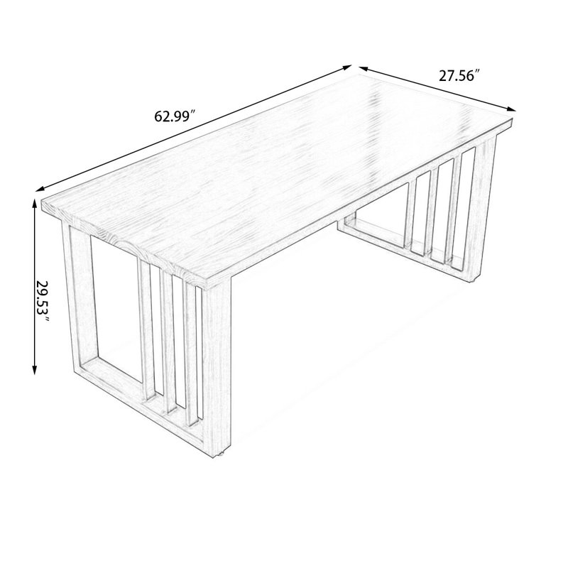 Brown Rectangular Solid Wood desk, 29.53" H X 62.99" W X 27.56" D