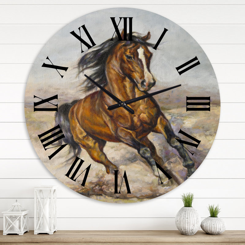 Peinture d'un cheval dans la course - Horloge murale de ferme, Moyenne