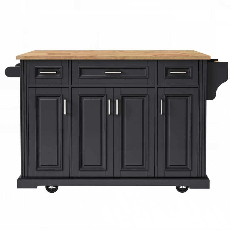 Large Kitchen Island with Drop Leaf, Embossed Texture, Rolling Cart on 4 Wheels, 4 Doors, 3 Drawers, and Ample Storage for Modern Kitchens and Dining Rooms