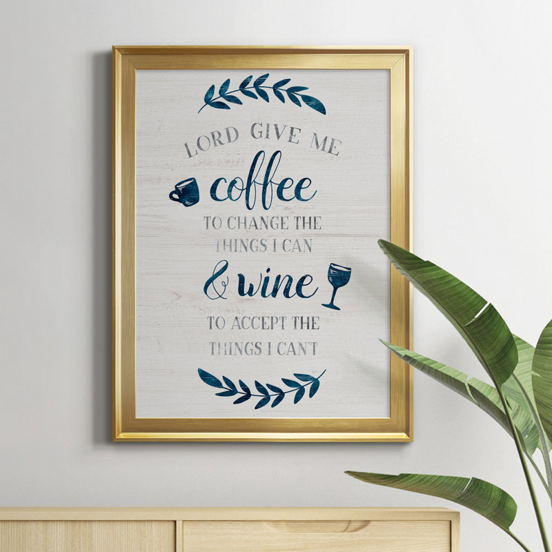 «Coffee and Wine», art textuel sur toile, Cadre doré, H 22,5 po x l 30,5 po x P 1,5 po