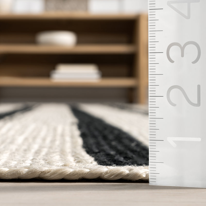 Black and White Striped Handmade Jute 6' x 9' Area Rug