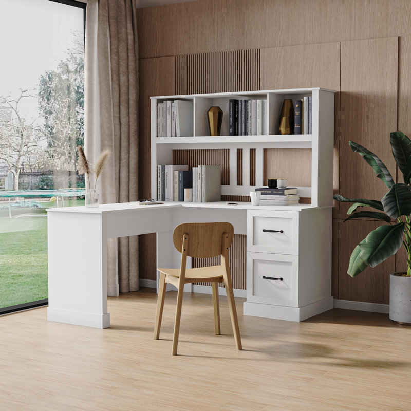 Bureau d'ordinateur à domicile avec huche, Blanc
