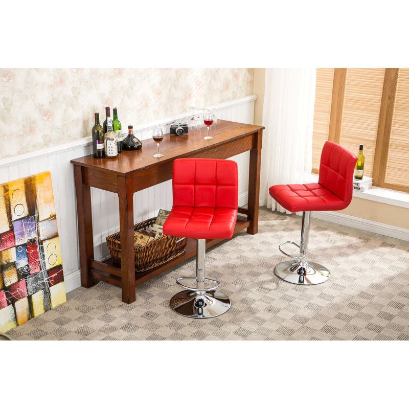 Swivel Faux Leather Adjustable Hydraulic Bar Stool, Set Of 2, Red