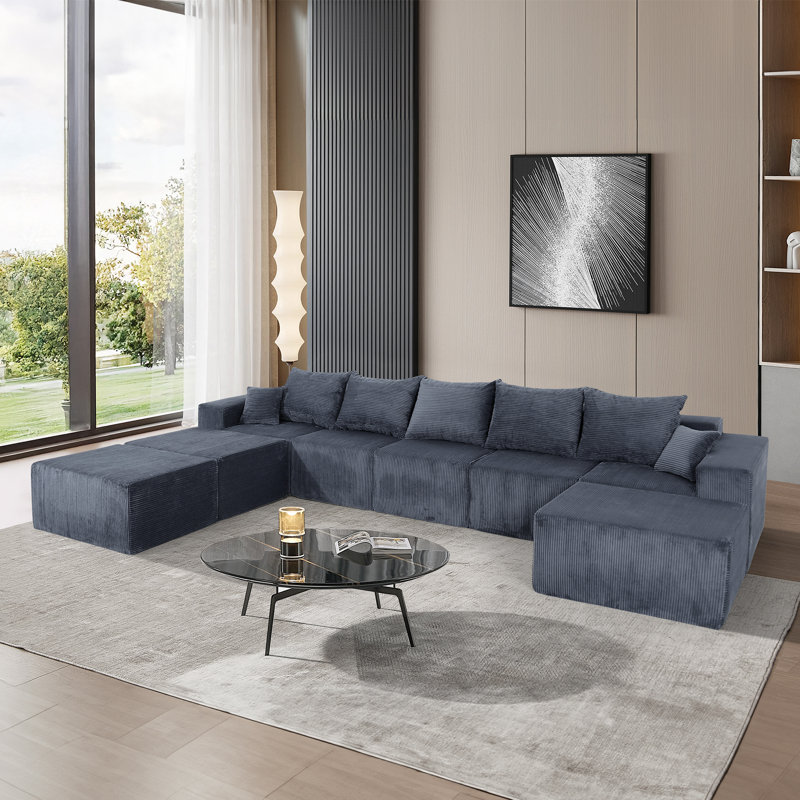 Canapé modulaire en velours côtelé Clementino, Velours côtelé gris