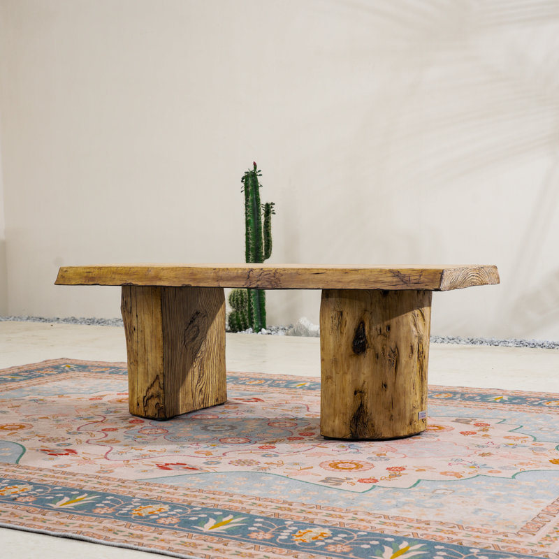Rustic Wood-Look Outdoor Coffee Table With Iron Frame And Terrafab Top