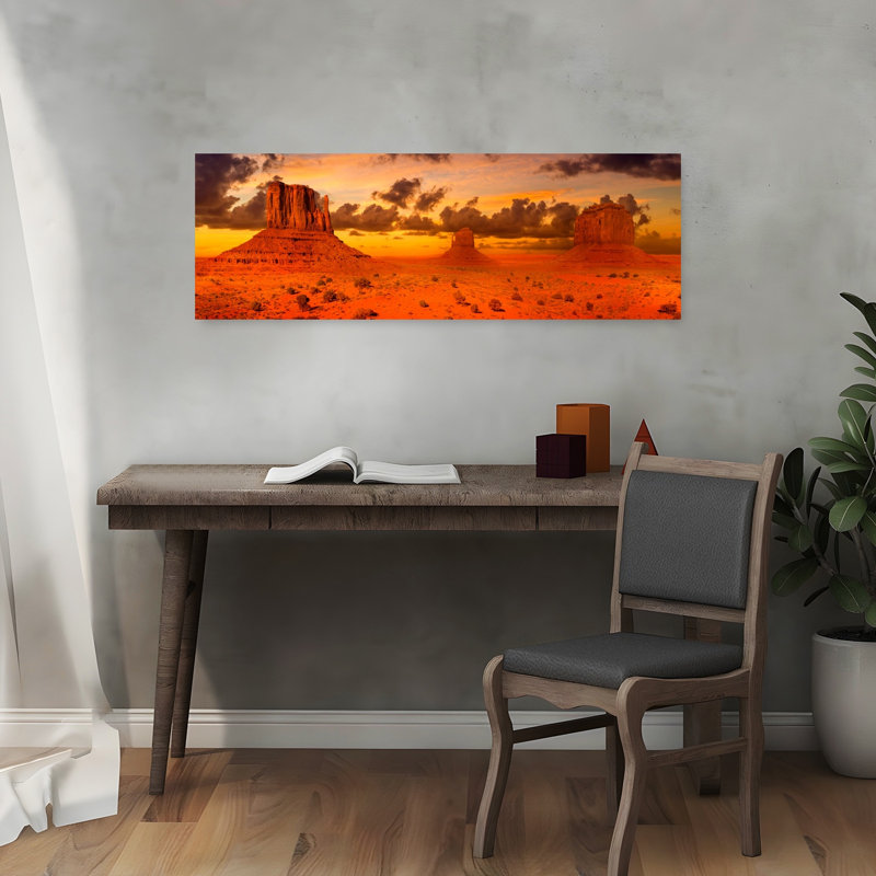 Red Rock Desert Sunset 1 Piece Wrapped Canvas Panoramic Wall Art, 30.48 cm H x 91.44 cm W