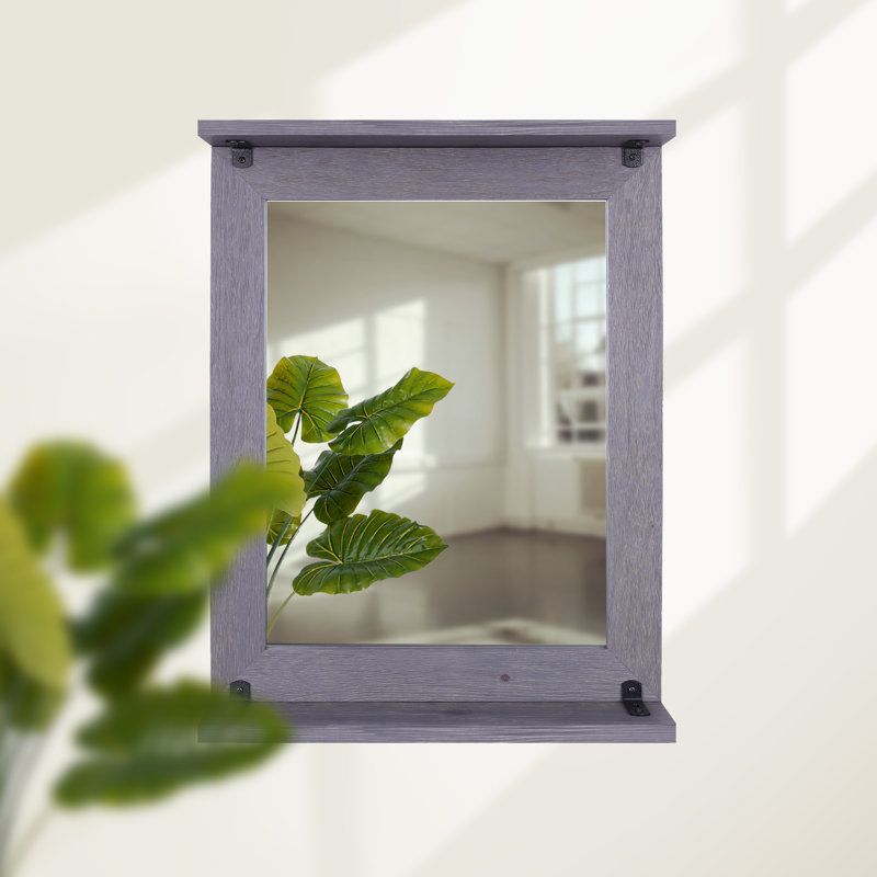 Hellam Wood Rectangle Wall Mirror with Shelves