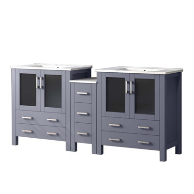 Double Bath Vanity With Side Cabinet And White Ceramic Top