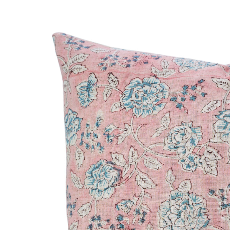 Boho Block Print Pillow Cover Size 18X18 Handcrafted for Couch or Sofa, Fabdivine Rameshwaram Pink , Square 18" H x 18" W