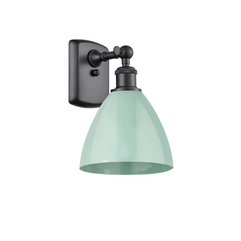 Steel Armed Sconce, Matte Black, Seafoam