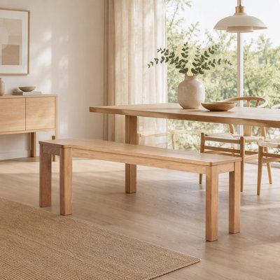 Natural Oak Wood Dining Bench with Rectangular Design and Wide Seating for Living Room, Durable and Versatile