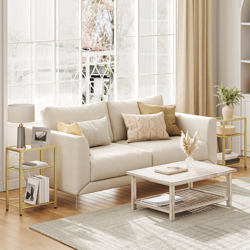 22.8" Glass End Table with Charging Station