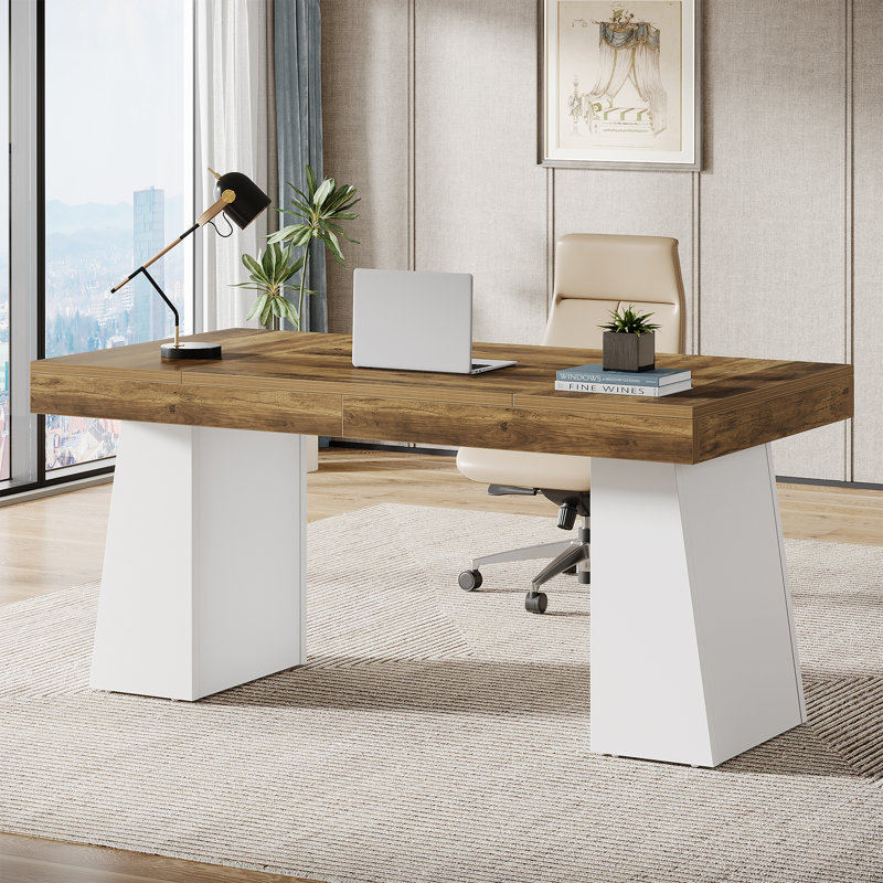 Bureau double caisson Wolbach, Brun rétro / blanc