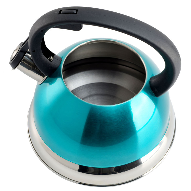 Turquoise Stainless Steel Whistling Tea Kettle with Nylon Handle, 1.75 Quart