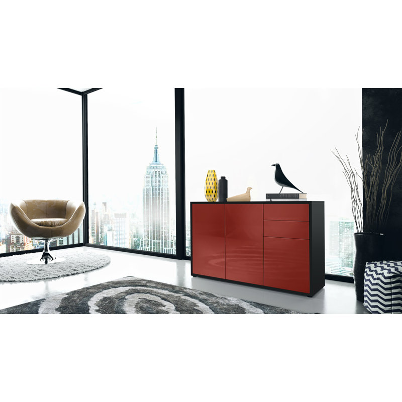 Mcdevitt 117cm Sideboard, Black (Matt)/Burgundy (Glossy)