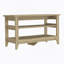 Banc de rangement, quatre pieds, deux tablettes ouvertes - chêne clair