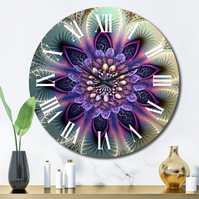 Horloge murale cosmique mandala cosmique mauve en métal VI