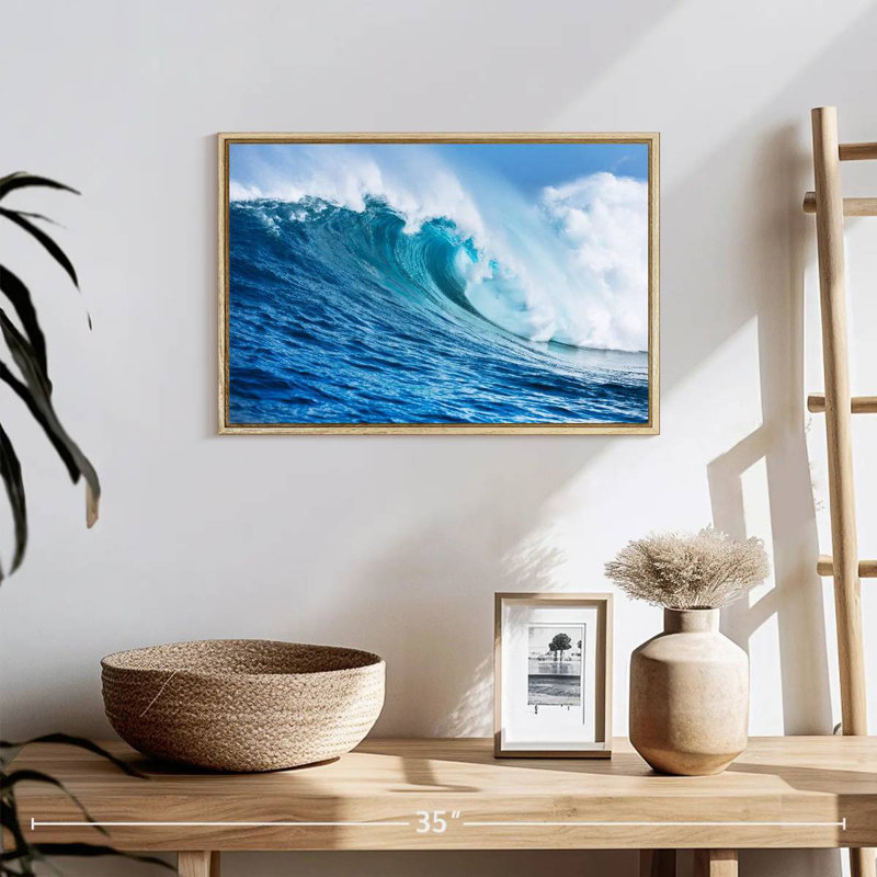 Grande vague, 19 po x 13 po, Cadre flottant en bois naturel