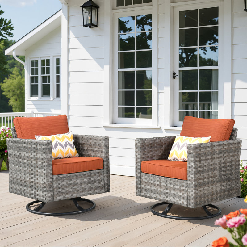 Baili Outdoor Patio Chair with Cushions (Set of 2), Orange Red